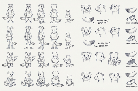 Markus mascot character design — early pencil sketches and pose explorations